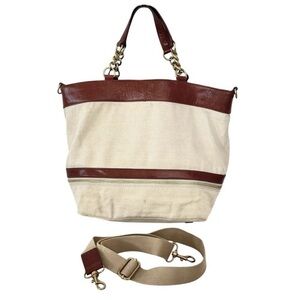 J. Crew Canvas and Leather Crossbody Tote Bag Expandable Two Way Carrying Straps
